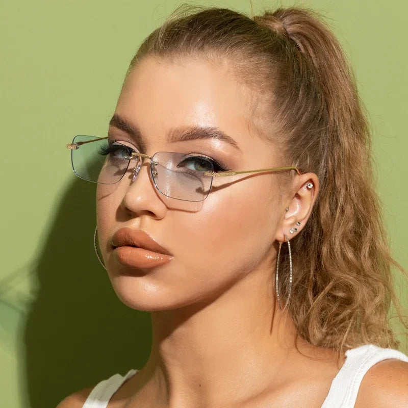 Rimless Rectangle Sunglasses – Small Square Vintage Punk UV400