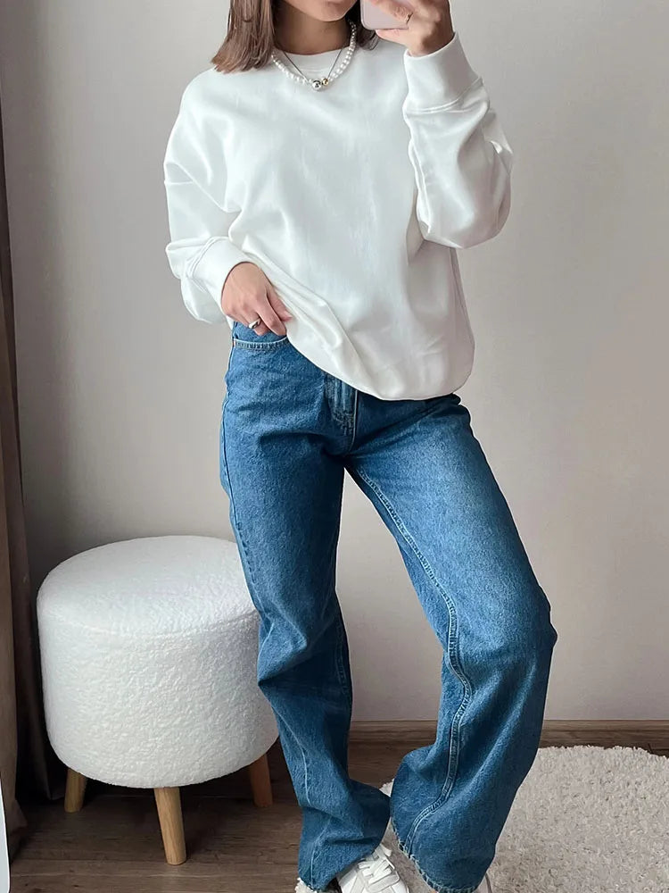 White Oversized Crewneck Sweatshirts Women Autumn Comfort Colors Pink Mom Sweatshirt Yellow Cotton Fall Sweatshirt For Women