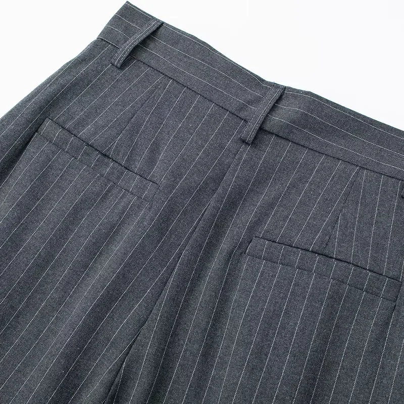 TRAF Women's Formal Pants Office Wear Women Striped Grey Black Pants Woman High Waist Baggy Suit Pants Casual Wide Leg Trousers