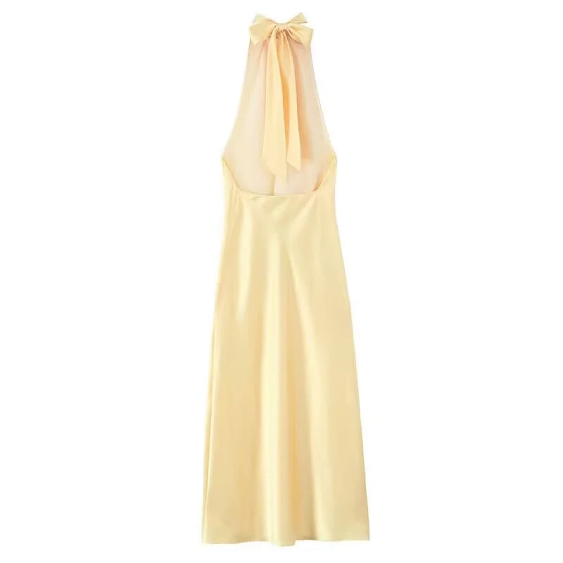 Satin Elegance – Backless Halter Evening Dress | Vivezzo
