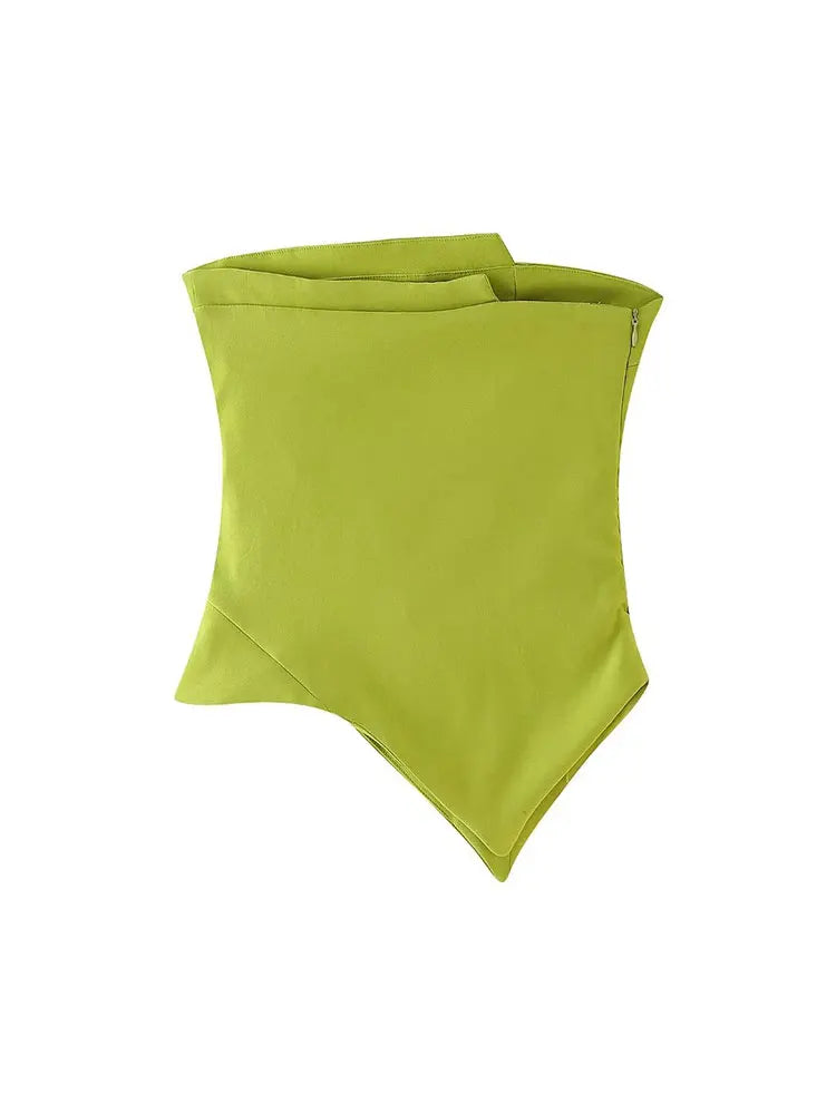 Chic Asymmetry – Strapless Pleated Crop Top | Vivezzo