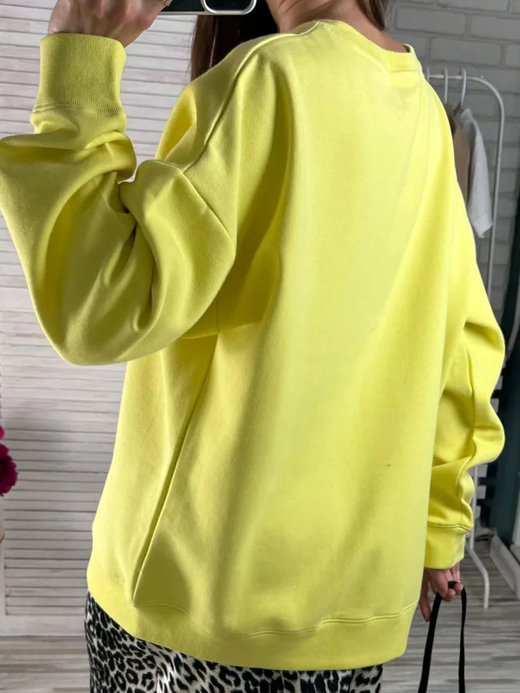 White Oversized Crewneck Sweatshirts Women Autumn Comfort Colors Pink Mom Sweatshirt Yellow Cotton Fall Sweatshirt For Women