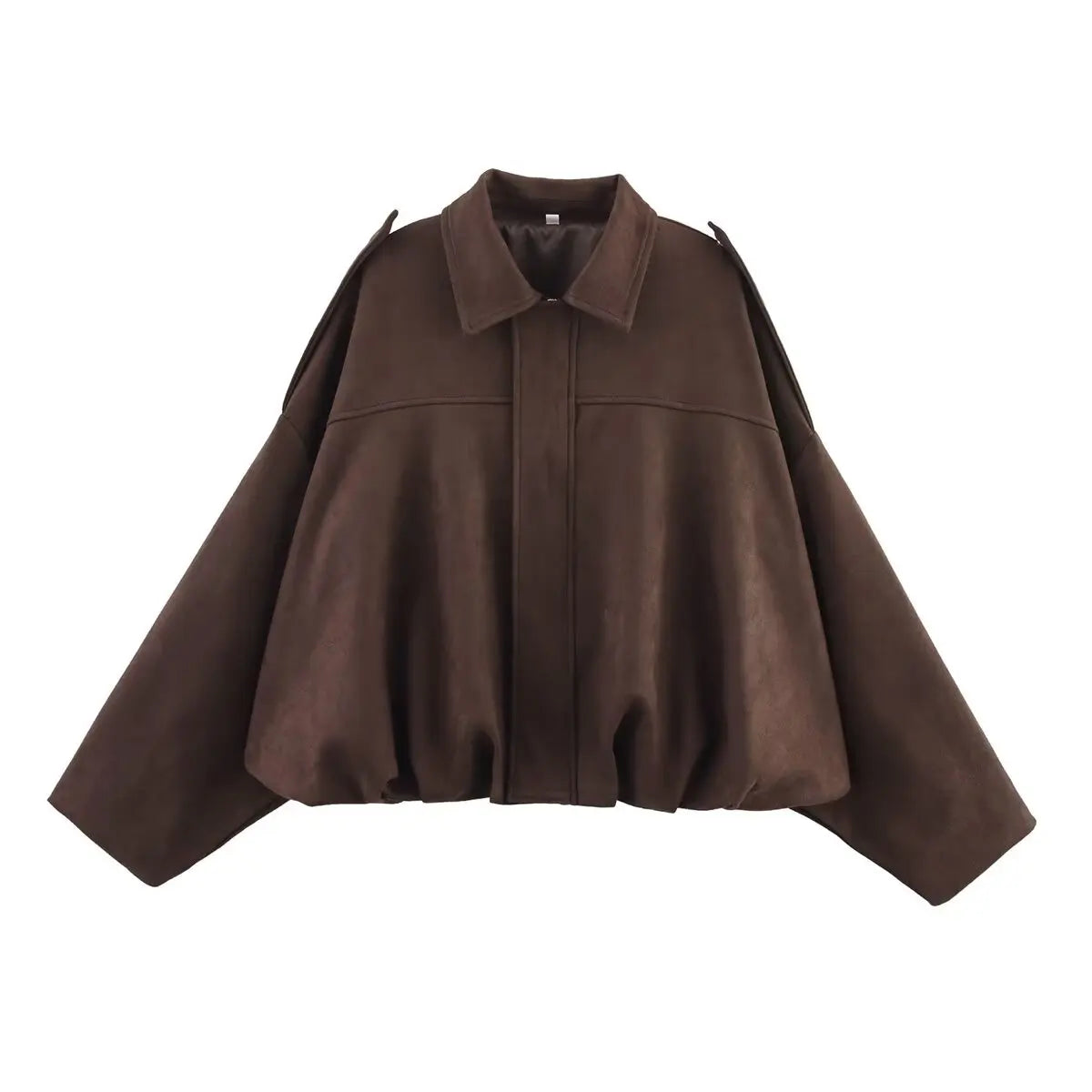 ETJ 2025 TRAF Spring new women's suede texture effect Loose version of fashion lapel shoulder bomber jacket