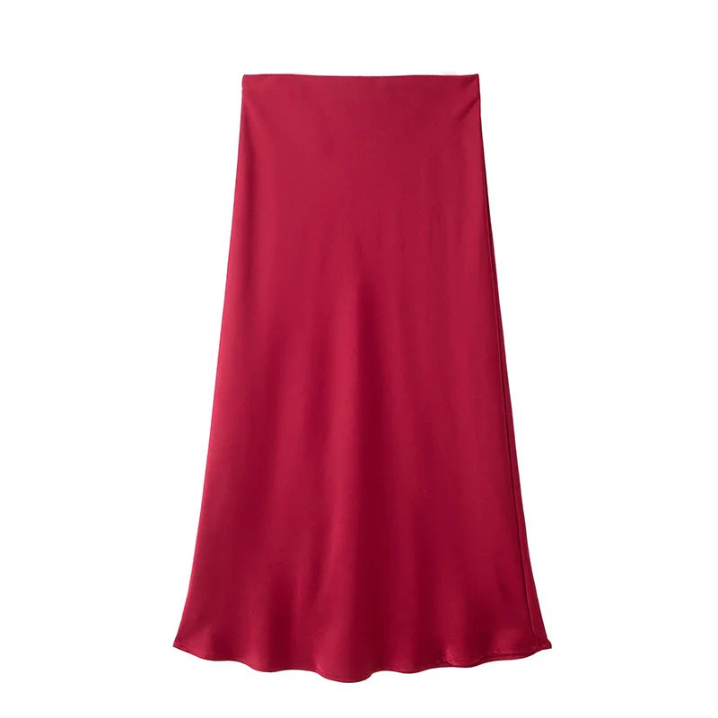 ‍Summer Elegant Satin Midi Skirt – High Waist Office & Casual Style | Vivezzo (100% off)