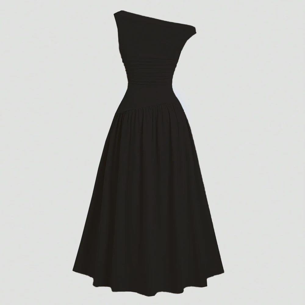 Asymmetrical One-Shoulder Midi Dress