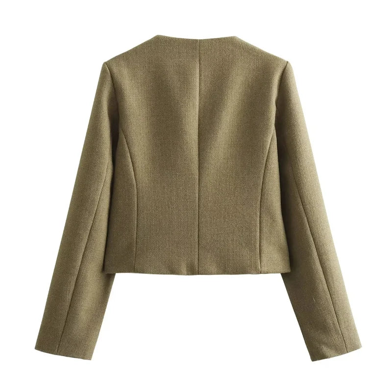 MUJER Tweed Cropped Jacket Woman Long Sleeve Vintage Jacket Woman Fashion Button Elegant Jackets For Women New In Short Coats