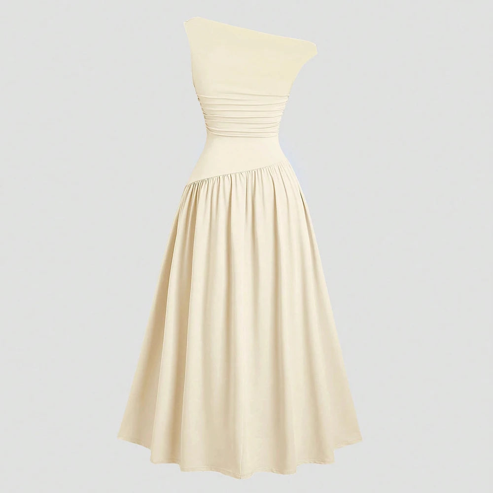 Asymmetrical One-Shoulder Midi Dress