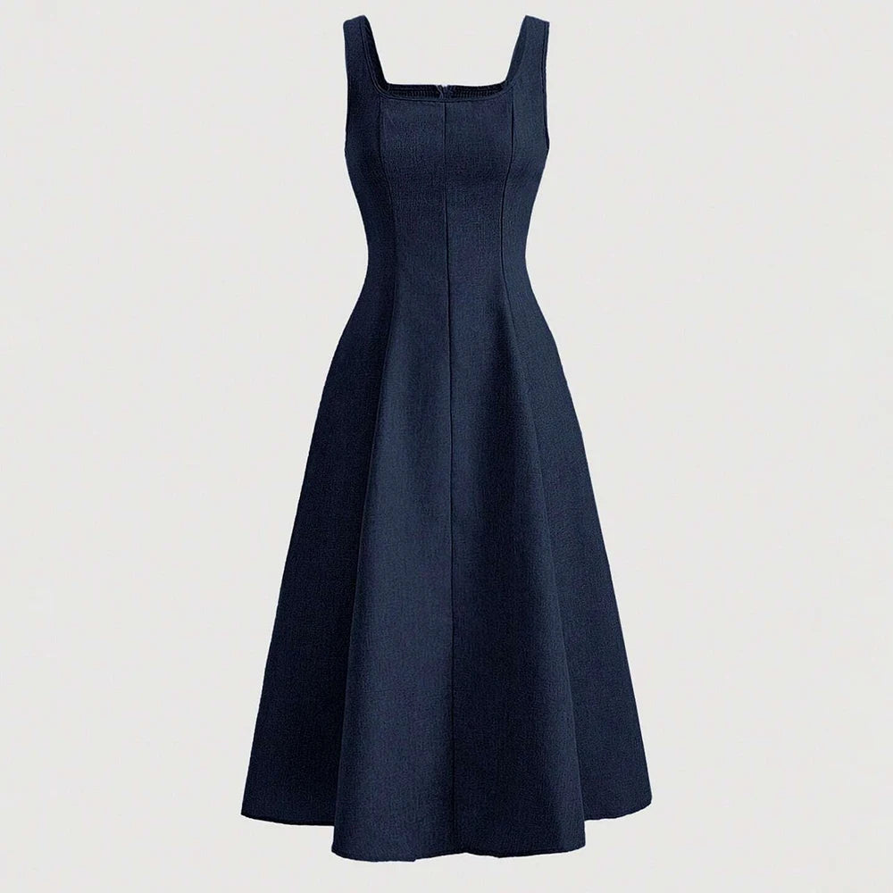 Square Neck A-Line Midi Dress | Vivezzo