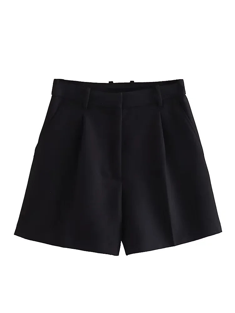 Pleated Baggy High-Waist Shorts