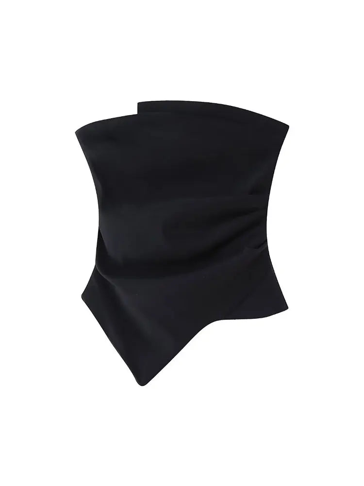 Chic Asymmetry – Strapless Pleated Crop Top | Vivezzo