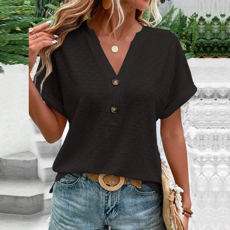 Breezy Jacquard V-Neck Oversized Shirt | Vivezzo