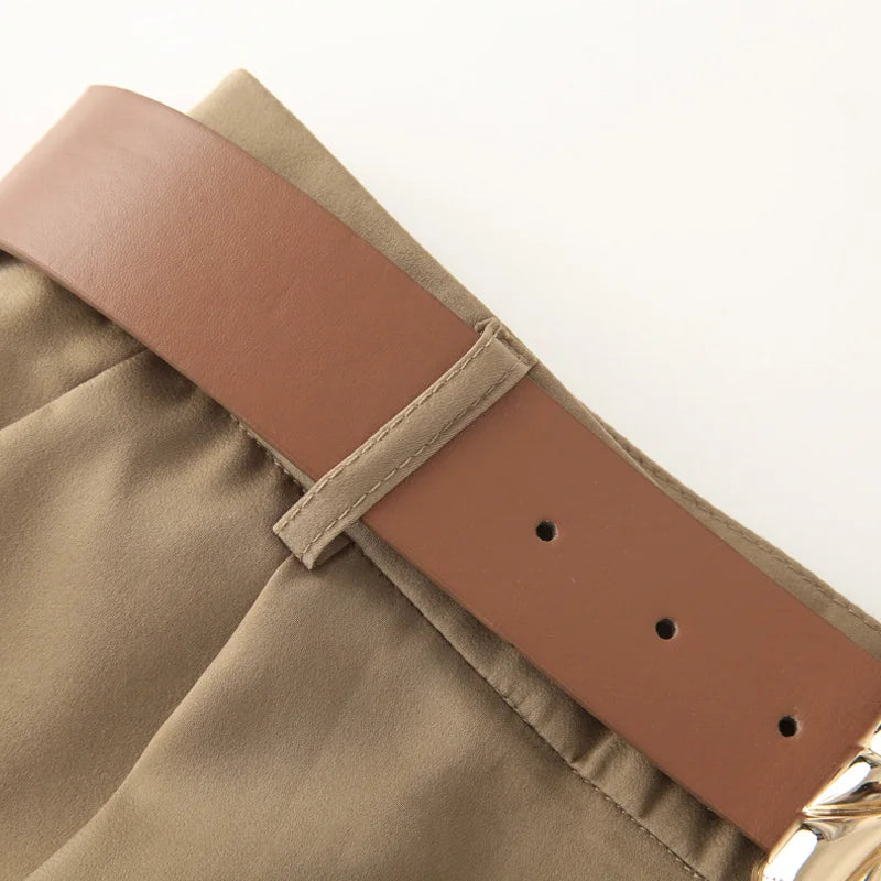 TRAF Baggy Wide Pants Woman 2025 Pleated Casual Long Pants For Women Spring Summer Oversize Wide Leg Pants Belt Office Trousers